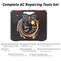 PB Motor Tech 4-Way AC Manifold Gauge Set for R22, R134A, R410A Refrigerants,
