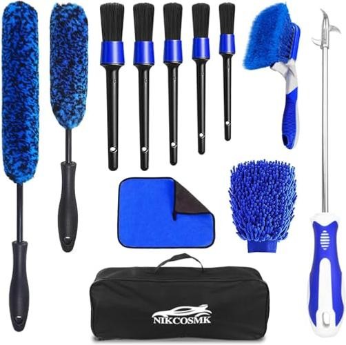 12Pcs Wheel Brush Kit for Cleaning Wheel and Tire, Wheel and Rim Brush, Blue