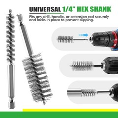 21Pcs Stainless Steel Bore Brush Set, 9 Sizes for Drill, Pipe & Engine Cleaning