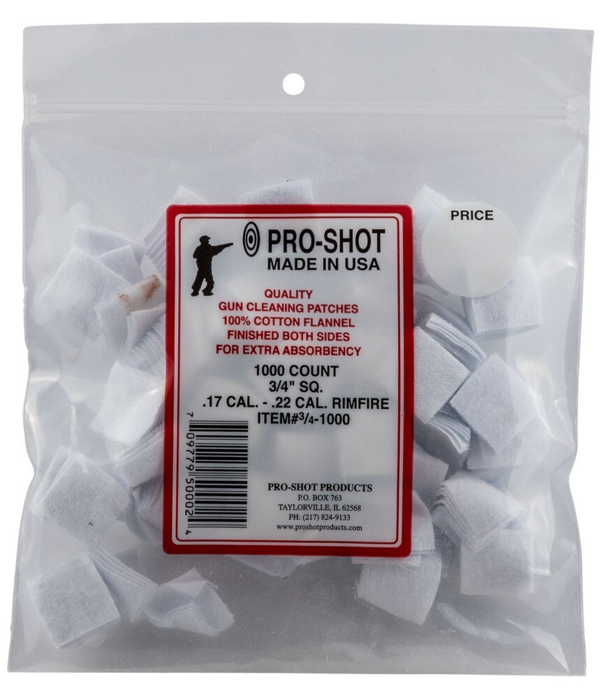 Pro-Shot Cleaning Patches For .17 – .22 Caliber Rimfire Cotton 1000 Count 341000