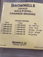 NEW Brownell’s Bronze Bore Brushes LOT of FIVE PACK ASSORTED CALIBER