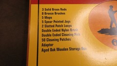 Vntg OUTERS 28pc multicaliber gun cleaning kit, brass rod, brushes patches more