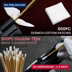 Gun Cleaning Kit Supplies Storage Box 600 Patches 200 Swabs Set