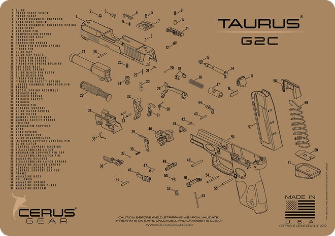 Taurus G2C Schematic Handgun Mat FDE