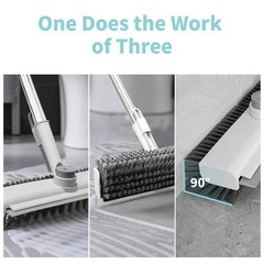 Floor Scrub Brush w/ Long Handle, 3-in-1 Scrape, Stiff Bristles, 360° Rotating H