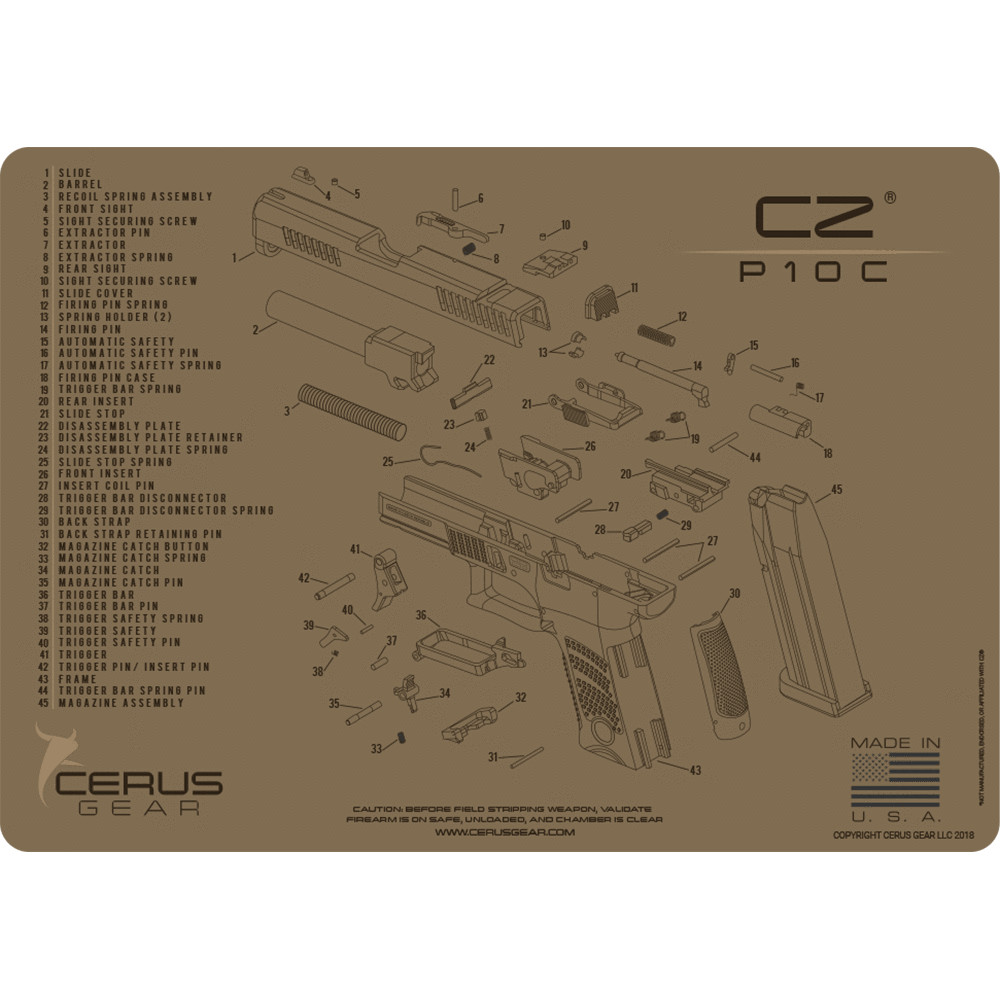 For CZ P 10 C Armorers Cleaning Mat Cerus Gear PREMIUM Made In USA FDE