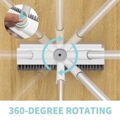 Floor Scrub Brush w/ Long Handle, 3-in-1 Scrape, Stiff Bristles, 360° Rotating H