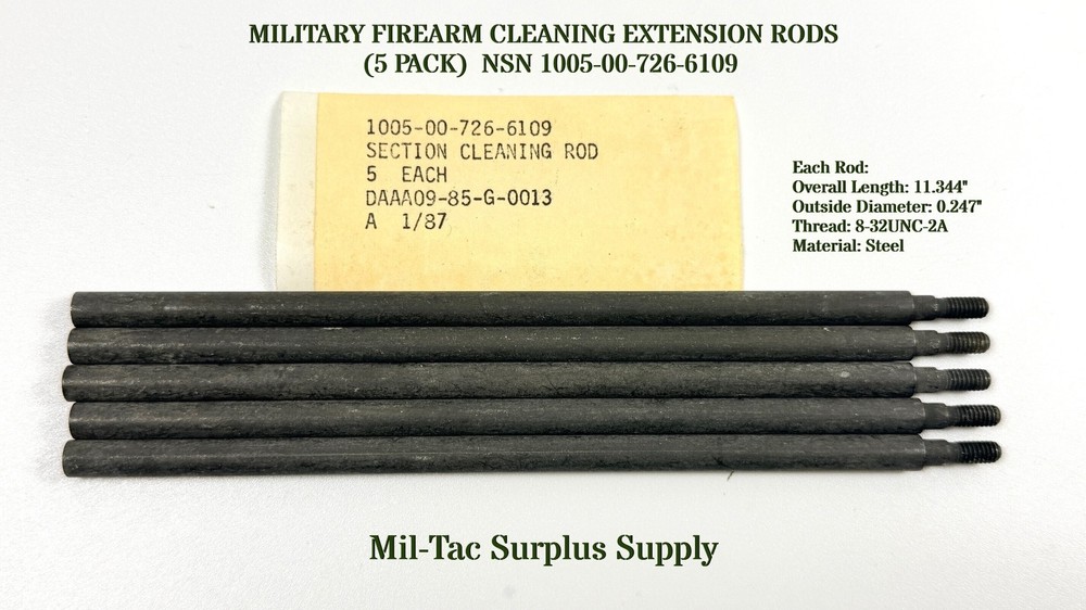 MILITARY FIREARM CLEANING EXTENSION RODS (5 PACK) NSN 1005-00-726-6109