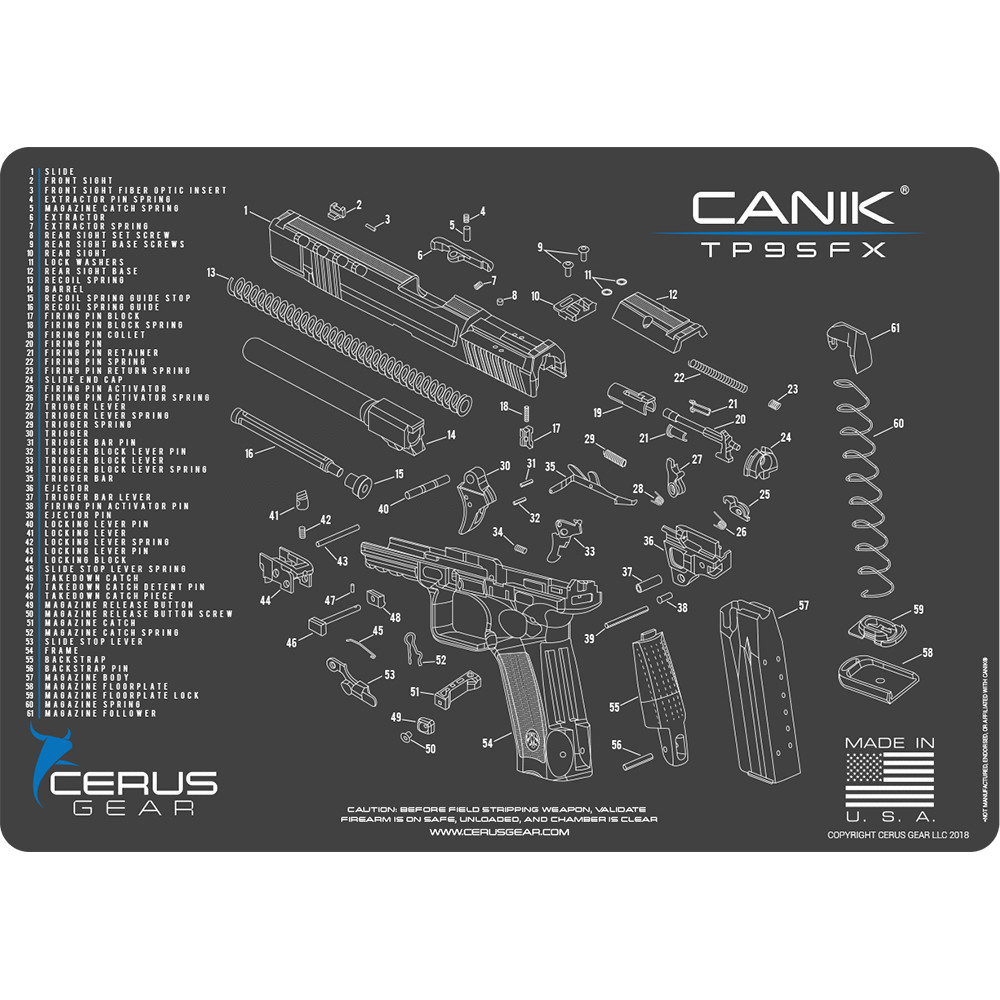 For CANIK® TP9SFX SCHEMATIC PROMAT Handgun Gun Cleaning Mat Cerus Gear