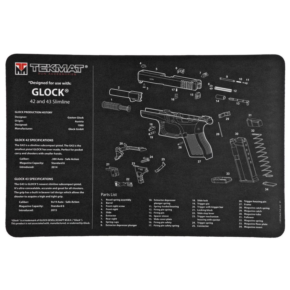 Tekmat Glock 42/43 Slimline Cleaning Mat – 11×17 inch-TEK-R17-GLOCK-42-43