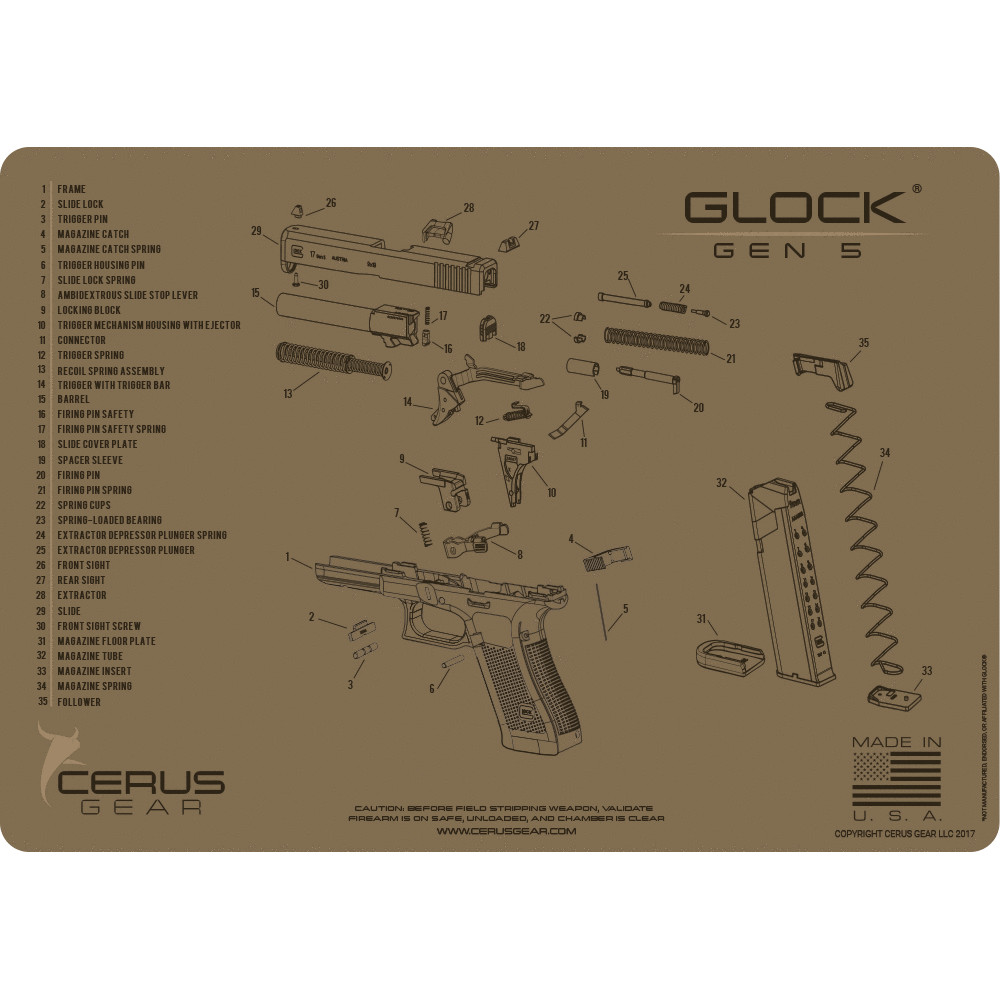 For Glock GEN 5 PREMIUM Cerus Gear Armorers Cleaning Bench Mat FDE
