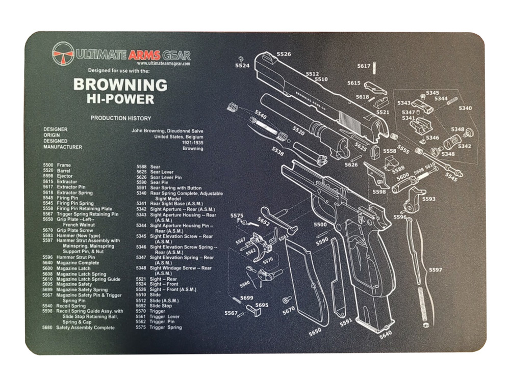 Ultimate Arms Gear Firearm Work/Cleaning Mat Compatible with Hi-Power Pistols