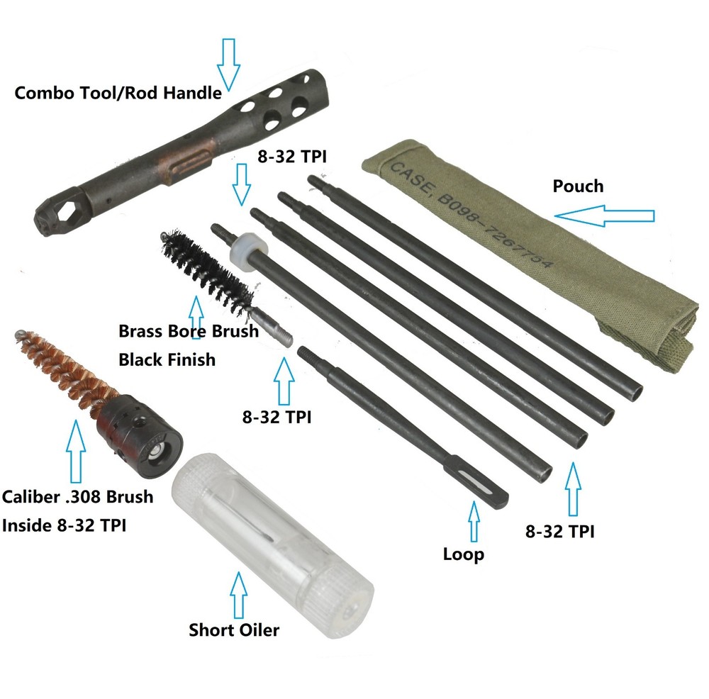 M1 Buttstock Cleaning Kit Set, 8-32 TPI 5PC Rod in Green Pouch,Oiler, Combo Tool
