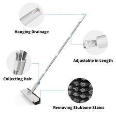 Floor Scrub Brush w/ Long Handle, 3-in-1 Scrape, Stiff Bristles, 360° Rotating H