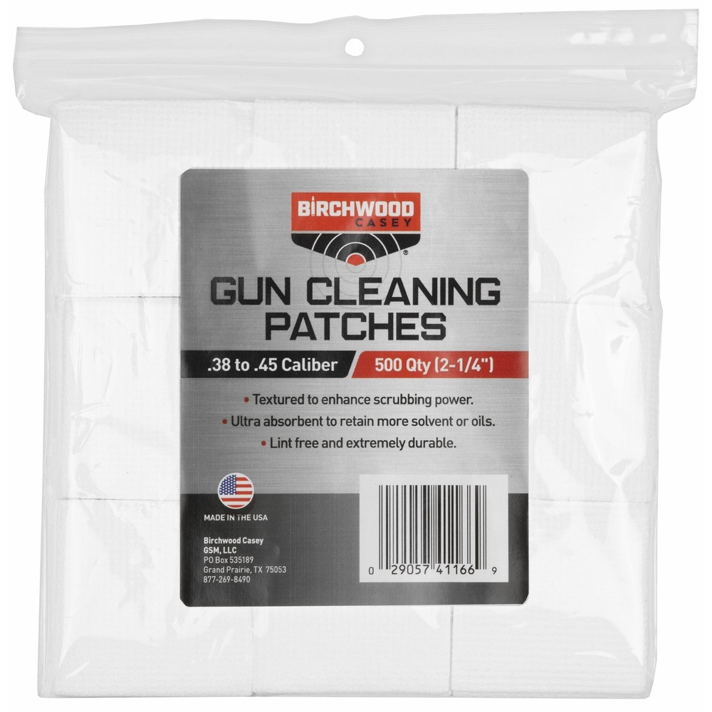 Birchwood Casey Cleaning Patches 2_” 9MM .38-.45 Cal Lint-Free 500 Count White