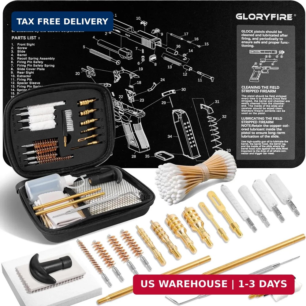 GLORYFIRE Universal Gun Cleaning Kit Fits .22 .357/9mm .38 .40 .45 Cal Handguns
