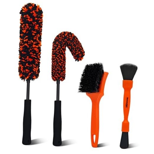 4PCS Car Wheel Cleaning Kit – 2-Size Bendable Microfiber – 4 Pack Orange & Black