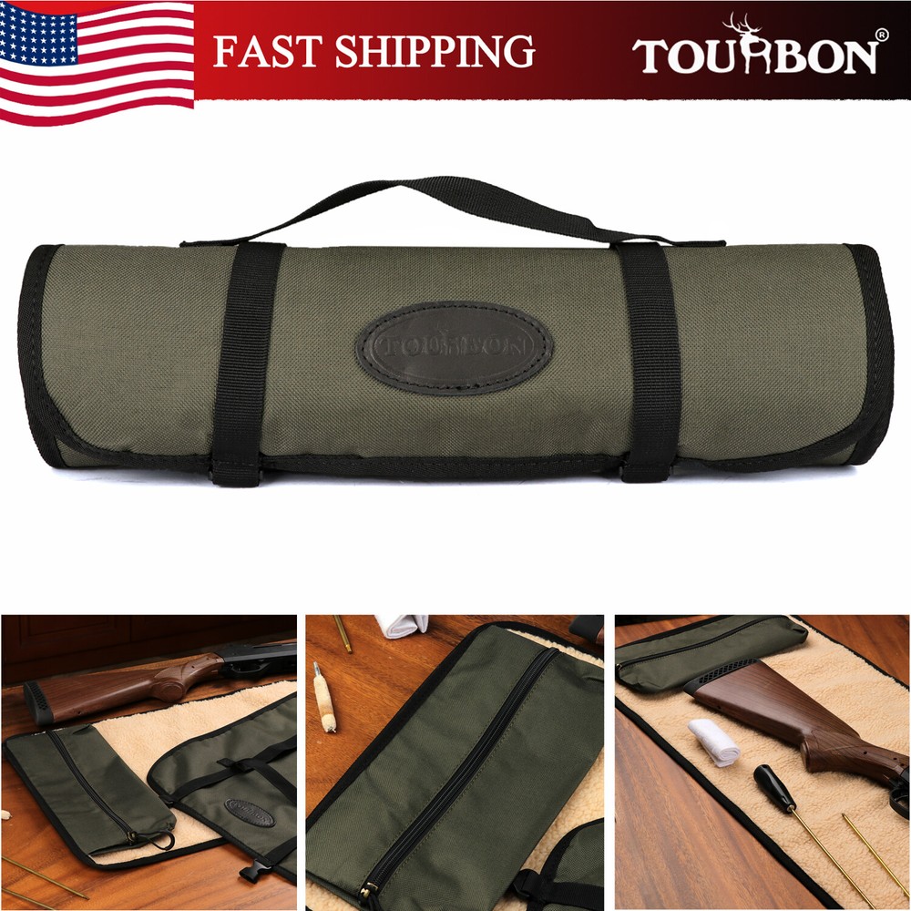 TOURBON Roll-up Rifle Shotgun Cleaning Mat w/Zipper Tool Carry Pouch Soft Padded