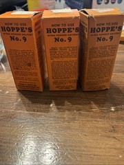Vintage Hoppe’s No.9 Nitro Powder Solvent Bore Cleaner Bottles w/Box 1/2 Full 3
