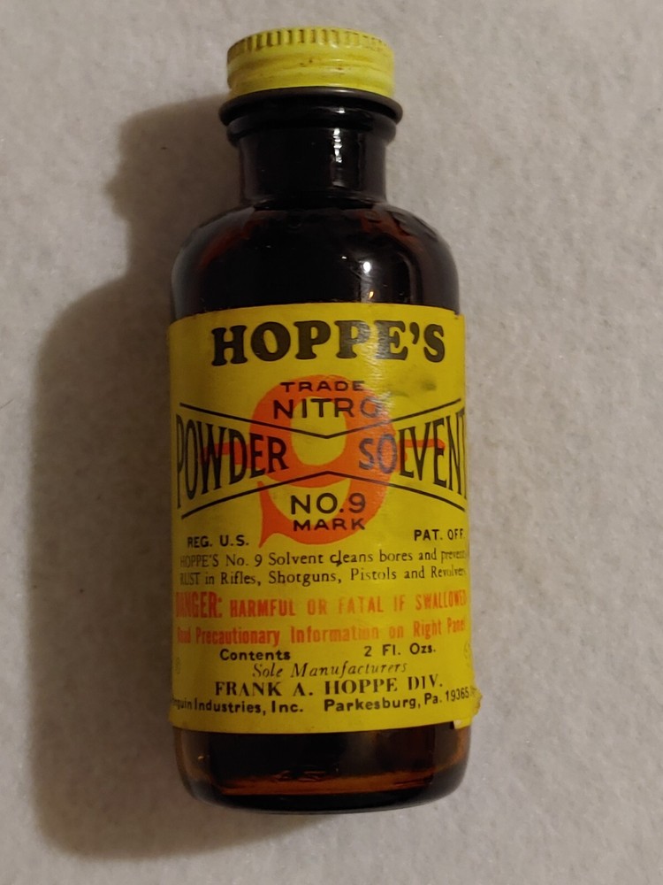 Vintage – HOPPE’S – No. 9 Nitro Powder Cleaning Solvent – 2 OZ half full bottle