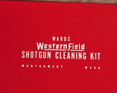 Vintage INCOMPLETE Wards Western Field Gun Shotgun Cleaning Kit in Red Metal Box
