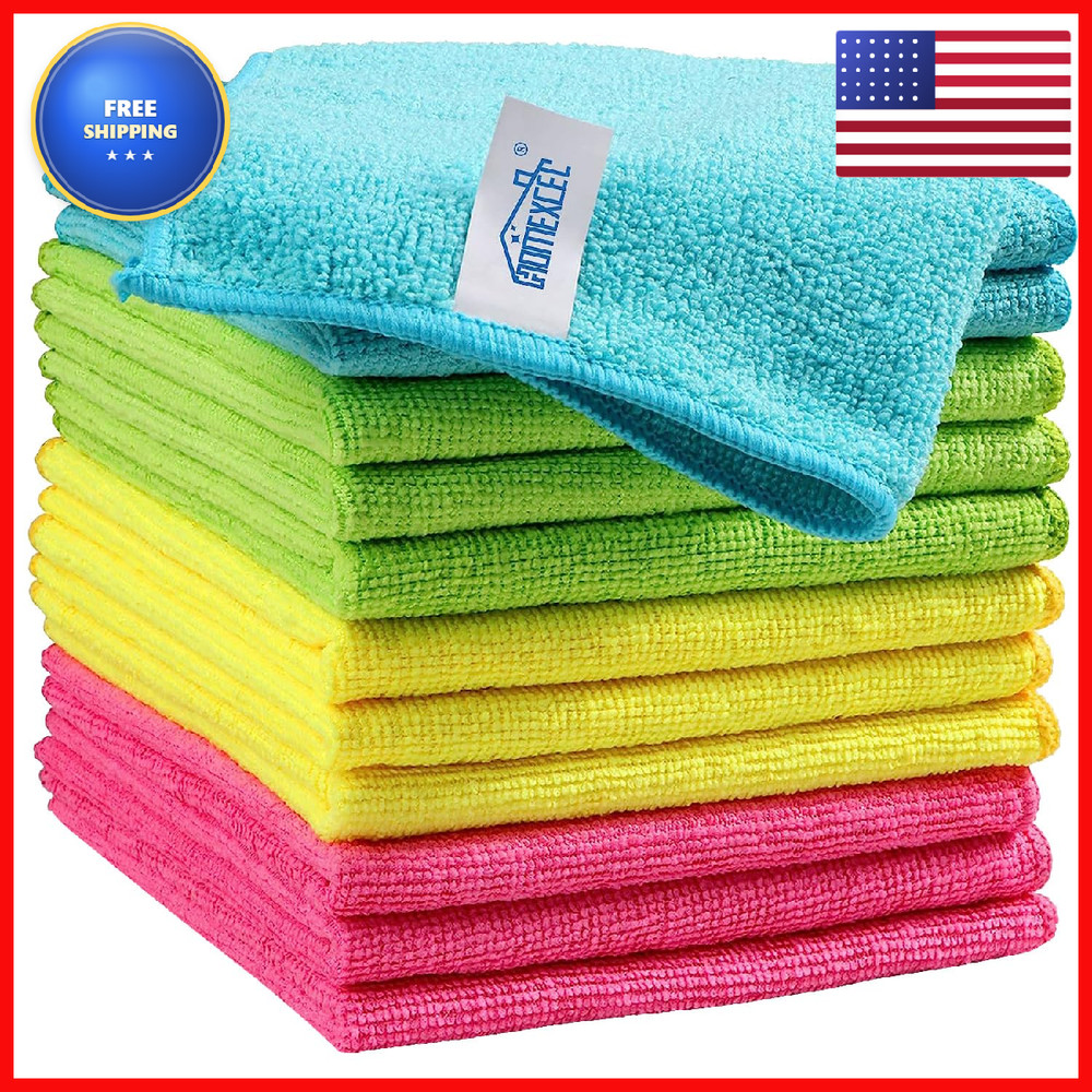 Homexcel Microfiber Cleaning Cloth12 Pack Cleaning Rags Cleaning Towels 4 Color