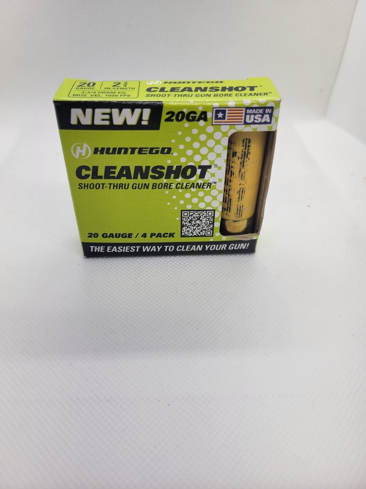 New Huntego 20 Gauge CleanShot Shoot-Thru Gun Bore Cleaner 4 Pack Of Shells