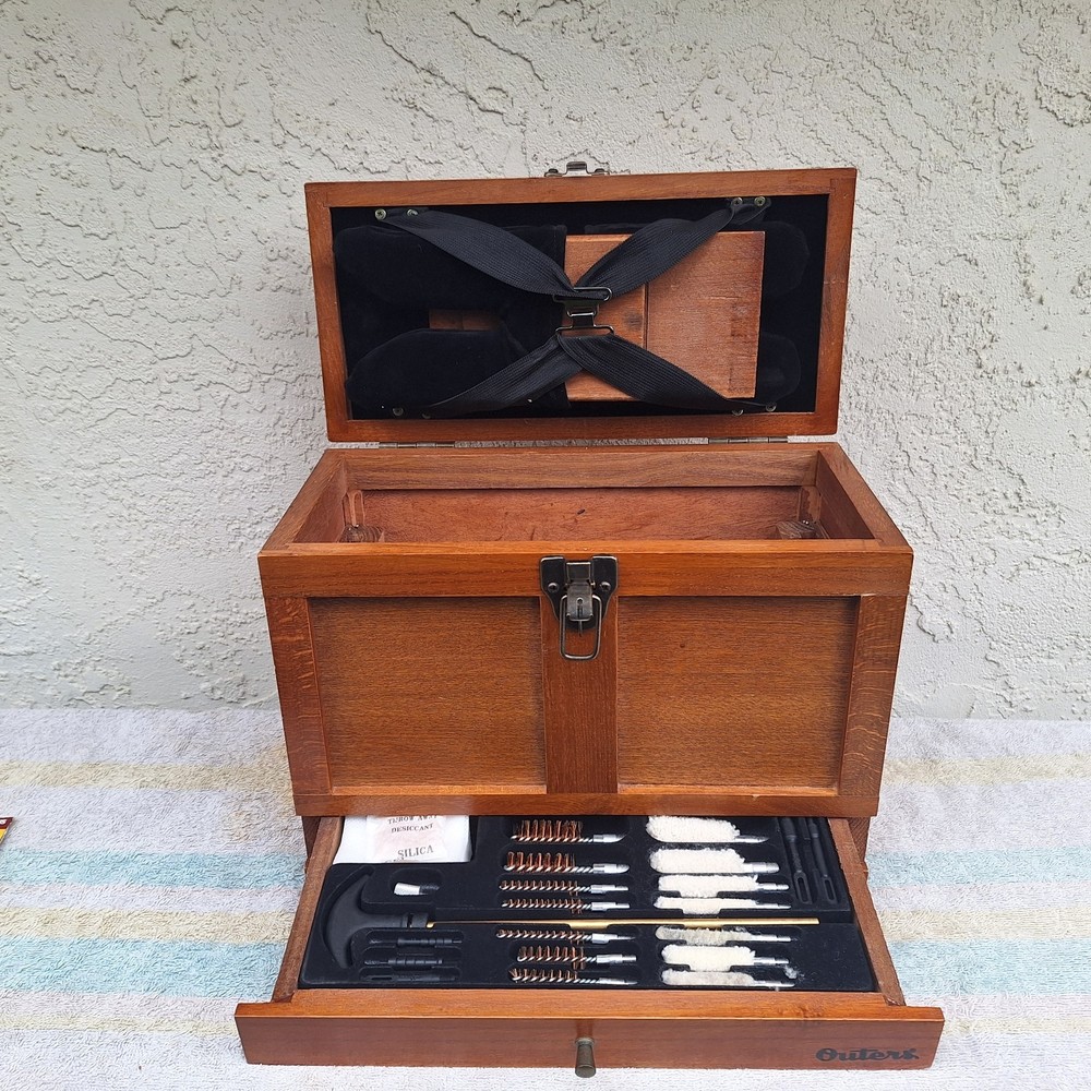 Outer Universal Wood Gun Cleaning Kit Box For Rifles Handguns Shotguns Complete