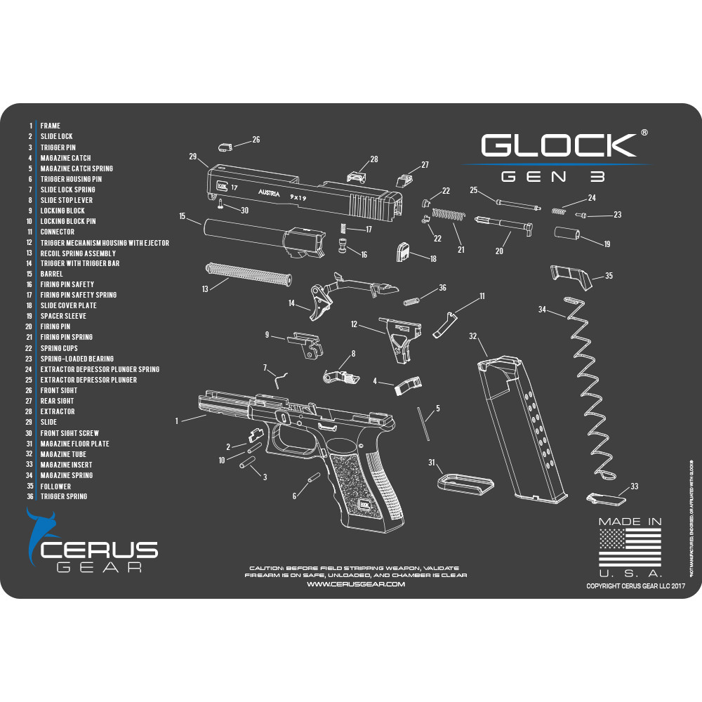 Glock Bench Mat 17 19 20 21 22 23 24 26 27 29 30 31 32 33 34 35 36 NEW