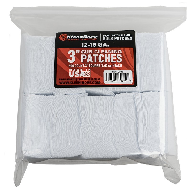 KleenBore CP19B 3″ Square Cleaning Patches for 12 – 16 GA, 500 Pack