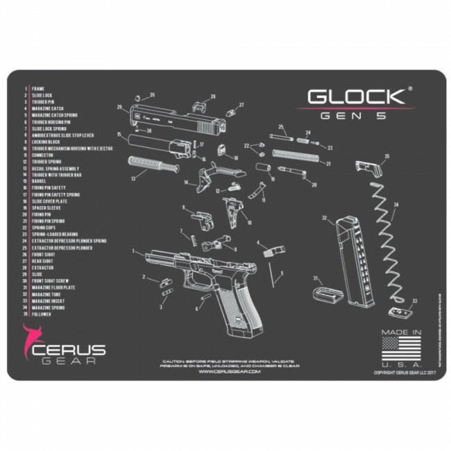 Cerus Gear Schematic Gun Cleaning Mat 12×17 Parts Charcoal Pink for Glock Gen 5