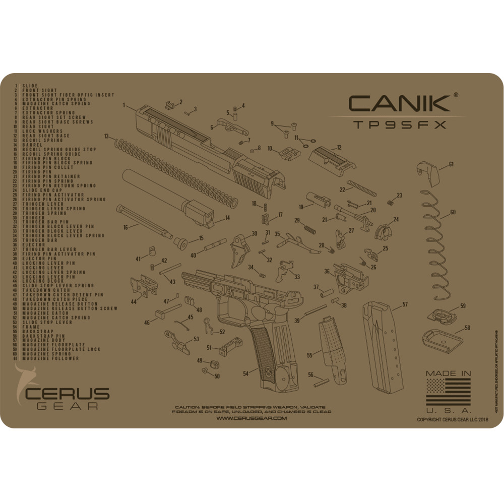 For CANIK® TP9SFX SCHEMATIC PROMAT Handgun Gun Cleaning Mat Cerus Gear FDE