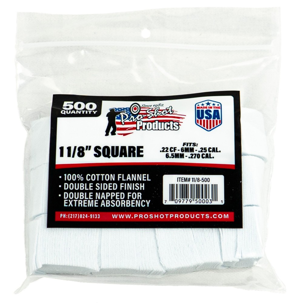 Pro-Shot Cotton Cleaning Patches For Firearms 1 1/8″ 500 Count .22-.270 Caliber