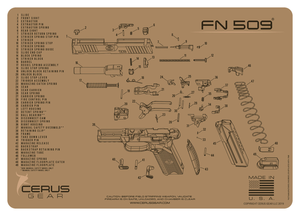 FN 509 Armorers Gun Cleaning Mat Cerus Gear Made in USA FDE