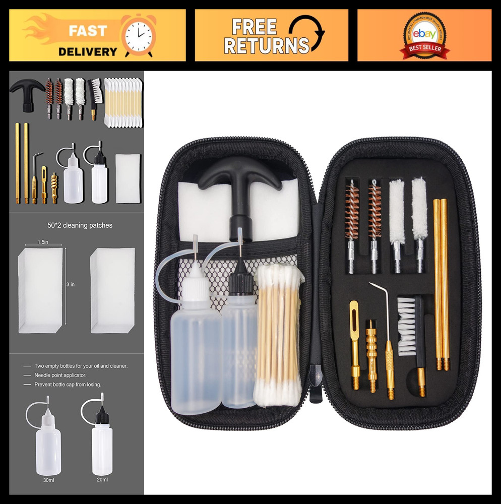 9mm Handgun Cleaning Kit – .357 .38 Pistol Care Set with Bore Brush & Brushes