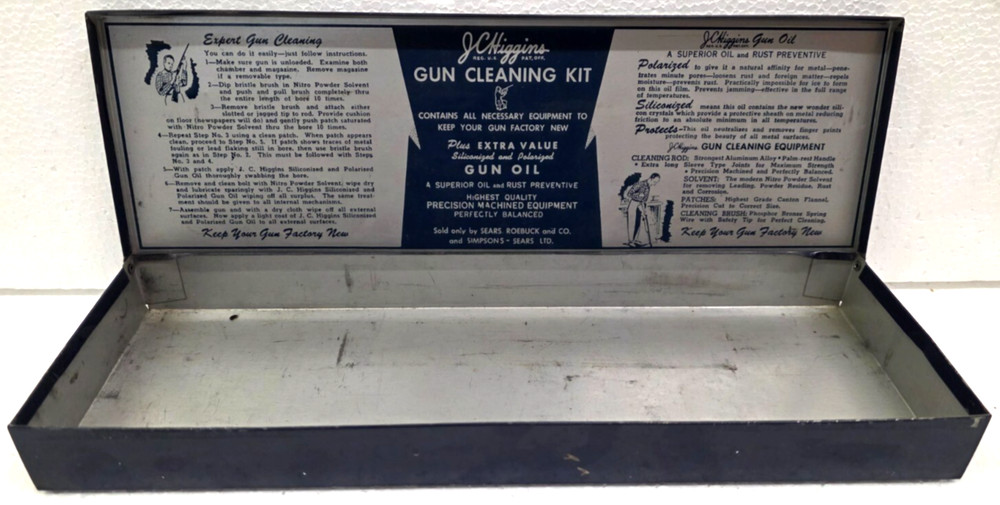 Vintage JC Higgins Gun Cleaning Kit Metal Box 2143 Sears and Roebuck Unrestored