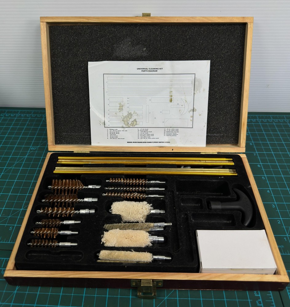 DAC Gunmaster Universal Cleaning Kit in Wooden Case Rods Brushes Cotton