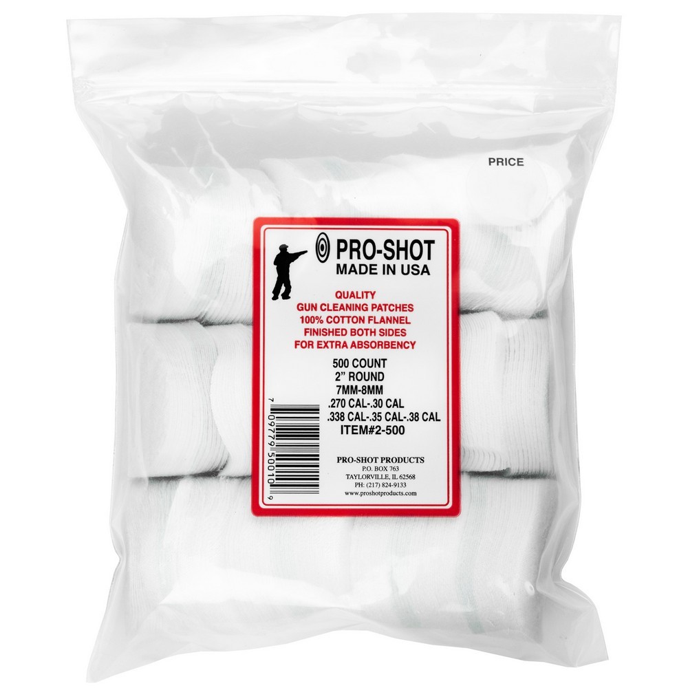 Pro-Shot Cotton Cleaning Patches For .270-.38 Caliber 2″ Round – 2500
