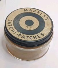 Vtg MARBLE’S SATCHI-PATCHES Jar And Patches 884 F/ The Marble’s Arms Corp. U.S.A