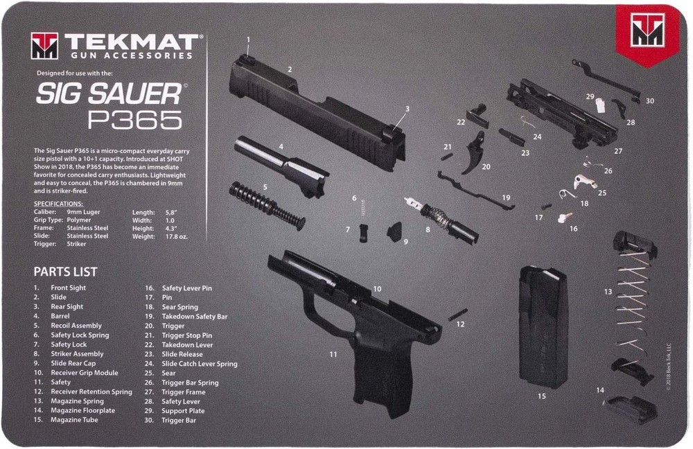 Waterproof Gun Cleaning Mat for Sig Sauer P365 – Large 11×17 Protection