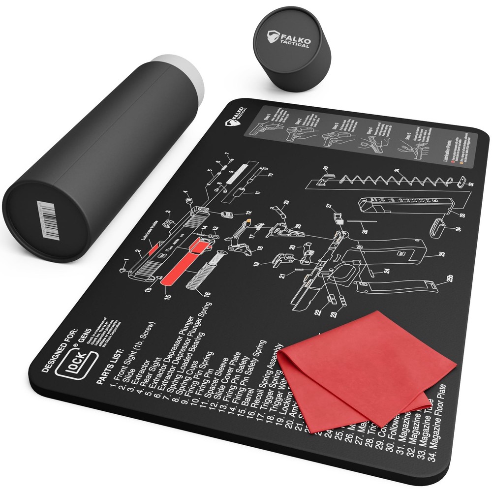 Tactical Gun Cleaning Mat for Glock – Double Thickness, Exploded Diagram, 20×12″