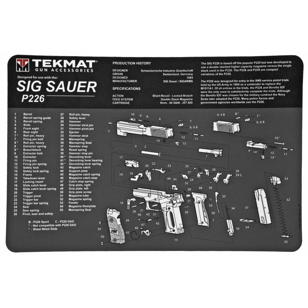 TekMat TEKR17SIGP226 Sig P226 Cleaning Mat Gray/White Rubber 11″x17″ Sig P226 P