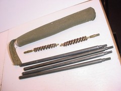 antique rifle, pistol gun cleaning kit parts in canvas bag Military? Army?