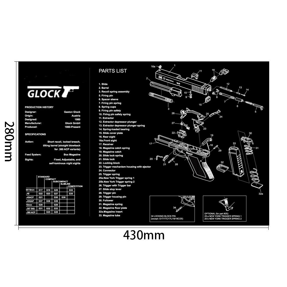 Universal Gun Cleaning Mat Bench Mat Glock 1911 w/ Parts List View Non-Slip