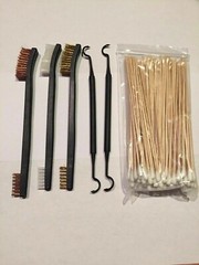 New 5pc Gun Cleaning Rifle Pistol 3 Brushes + 2 Picks w / 100pc Cotton Swabs