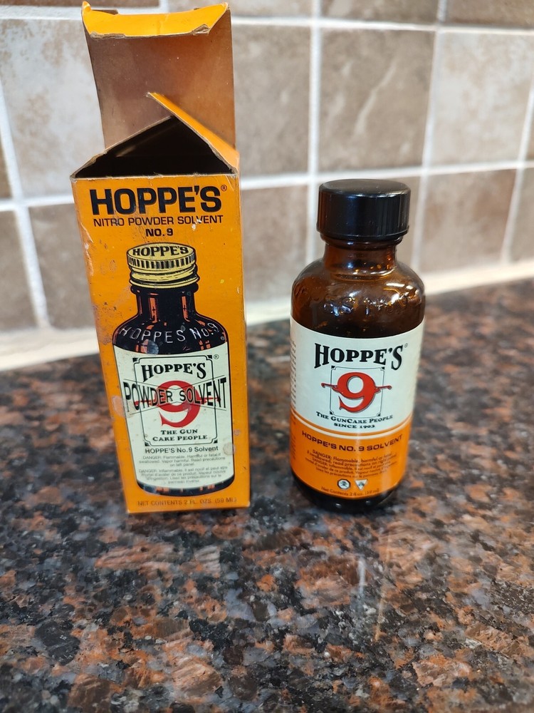 Vintage Hoppe’s No. 9 Nitro Powder Solvent 2 oz Bottle W/ Box