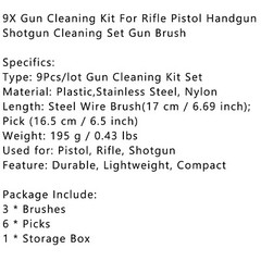 9X Gun Cleaning Kit For Rifle Pistol Handgun Shotgun Cleaning Set Gun Brush