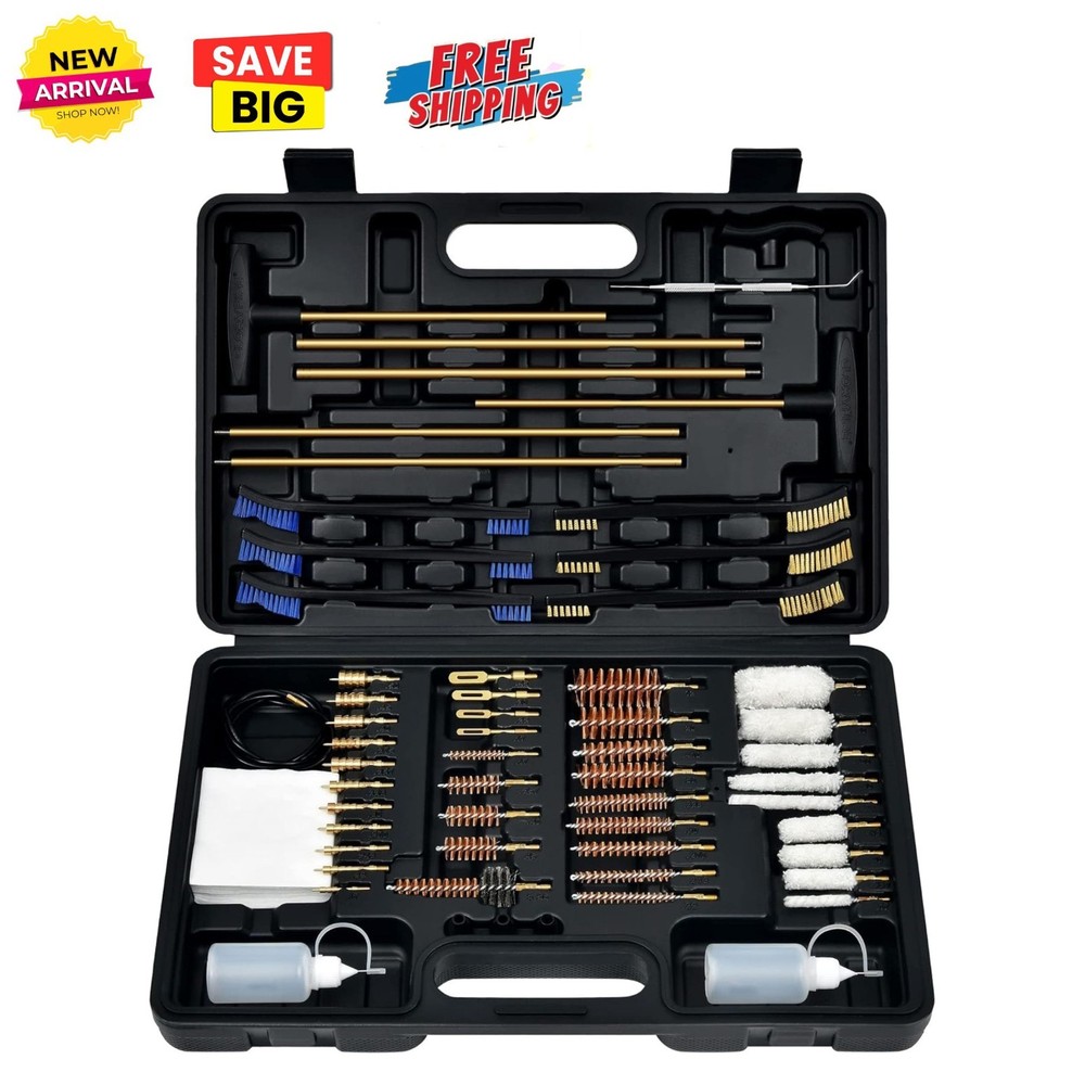 Universal Gun Cleaning Kit w/ Case for Variable Caliber Shotguns Pistols Rifles