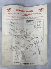 1957 VTG Hi-Standard Revolver Parts Price LIST ONLY 22 Caliber Model R-100 R-101