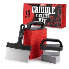15-Piece Griddle Cleaning Kit, 10 Scouring Pads, 2 Grill Stone Bricks, 15 Piece